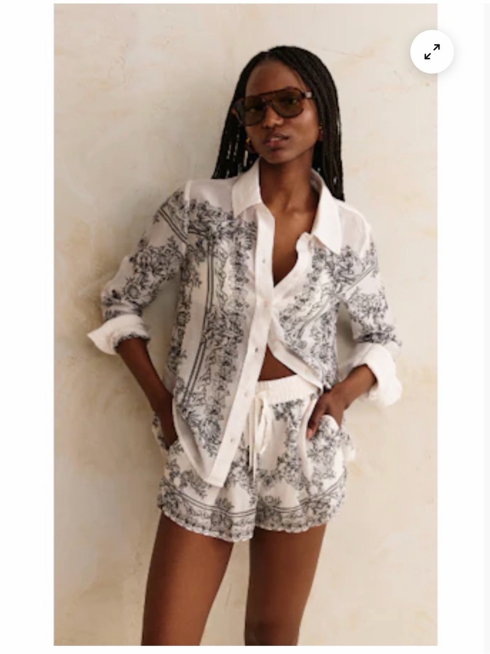 Cami NYC Cream Shirt  with Black Floral Print